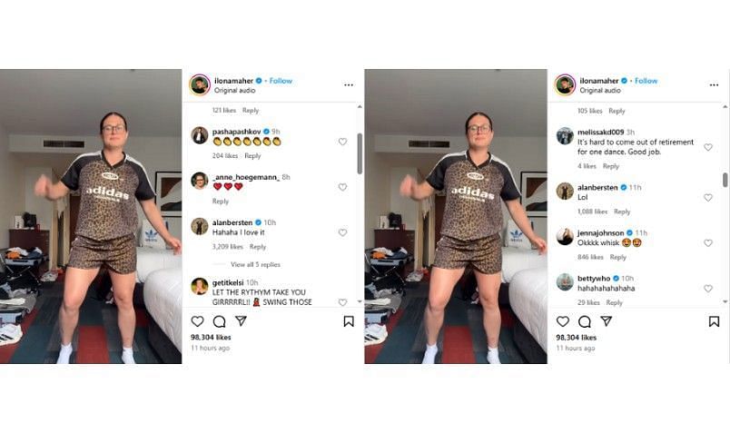 Screenshot of Ilona Maher's Instagram post featuring Alan Bersten's comments | Source: IG/ilonamaher